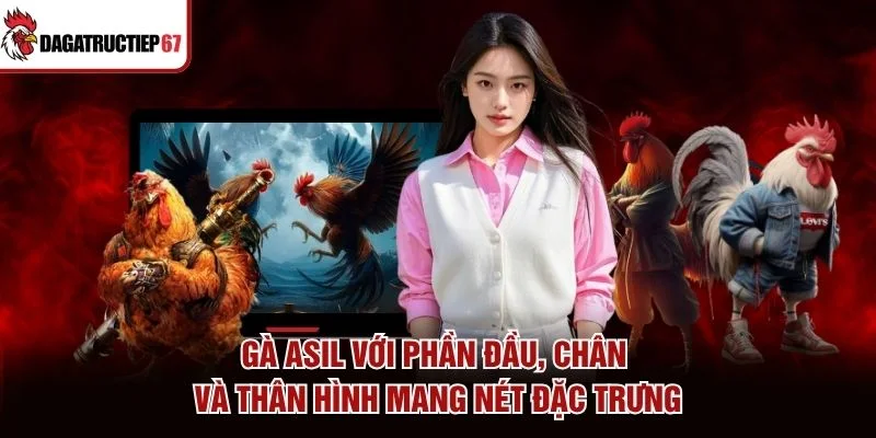 Gà Asil với phần đầu, chân và thân hình mang nét đặc trưng